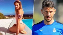 Evangelina Anderson posó para la foto, Demichelis metió una mano en offside y ella no lo perdonó