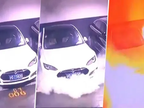 Una cámara de seguridad captó el momento exacto en el que explotó y se prendió fuego un auto