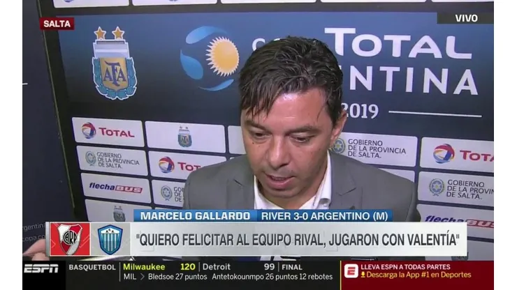 Lo primero que hizo Gallardo tras el triunfo de River: felicitar a Argentino de Merlo