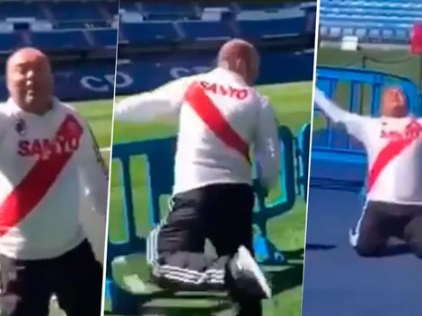 Un hincha de River visitó el Bernabéu e hizo un show inédito simulando el gol del Pity
