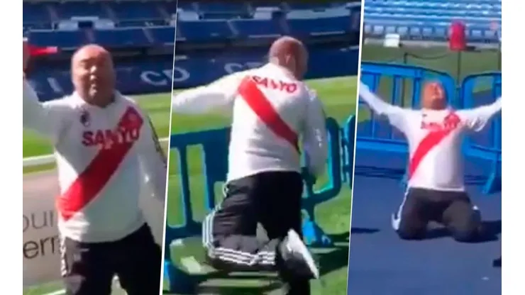 Un hincha de River visitó el Bernabéu e hizo un show inédito simulando el gol del Pity