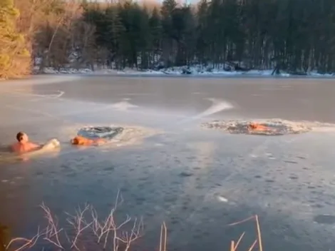 Video viral: un hombre y su perro arriesgan la vida para salvar a otros dos del hielo