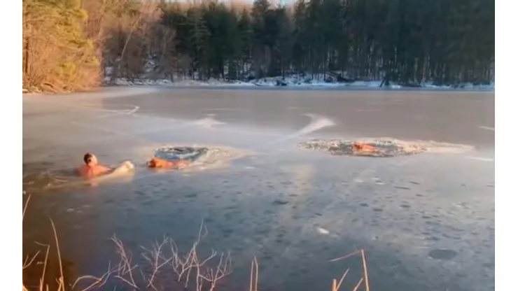 Video viral: un hombre y su perro arriesgan la vida para salvar a otros dos del hielo