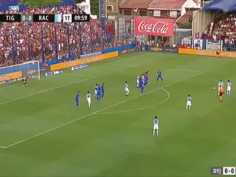 Se movió la red y se asustaron todos: Pol Fernández casi mete el primero de Racing con un tiro libre