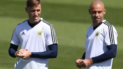Biglia y Mascherano durante un entrenamiento en Rusia 2018.
