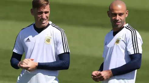 Biglia y Mascherano durante un entrenamiento en Rusia 2018.