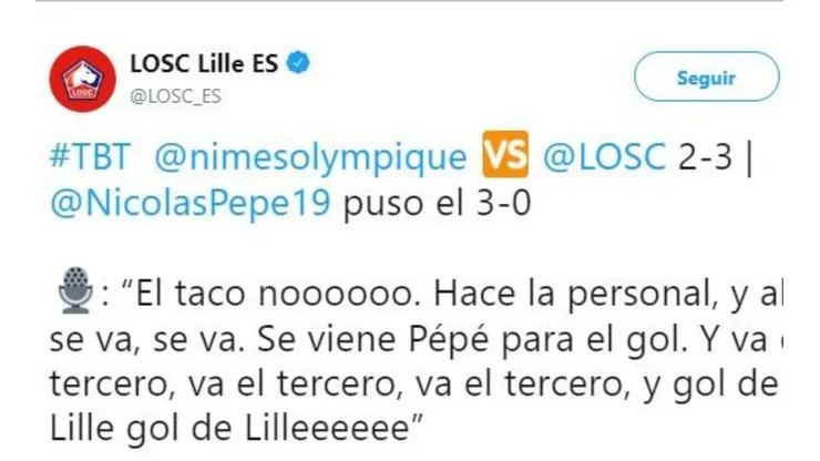 Épico: el Lille tiró un tuit usando el "y va el tercero" de la final que River le ganó a Boca