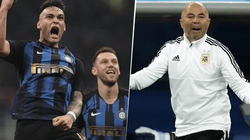 Foto de Lautaro Martínez con Jorge Sampaoli.