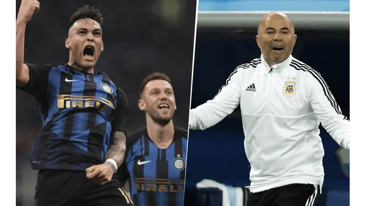 Foto de Lautaro Martínez con Jorge Sampaoli.