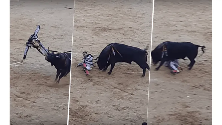 Foto del toro en pleno momento acción.