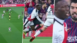 Gritos, insultos y una falta: el cruce de Suárez y Advíncula a los 40'' de partido