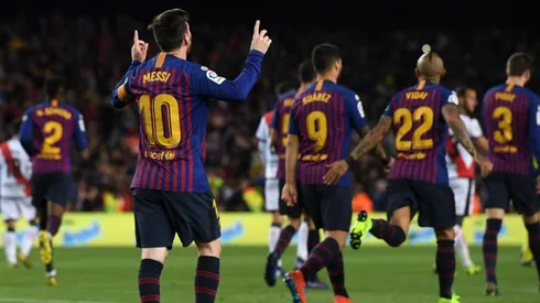 EL DIEZ. Messi celebra su gol tras el 2-1 del Barcelona sobre Rayo Vallecano (Foto: Getty).