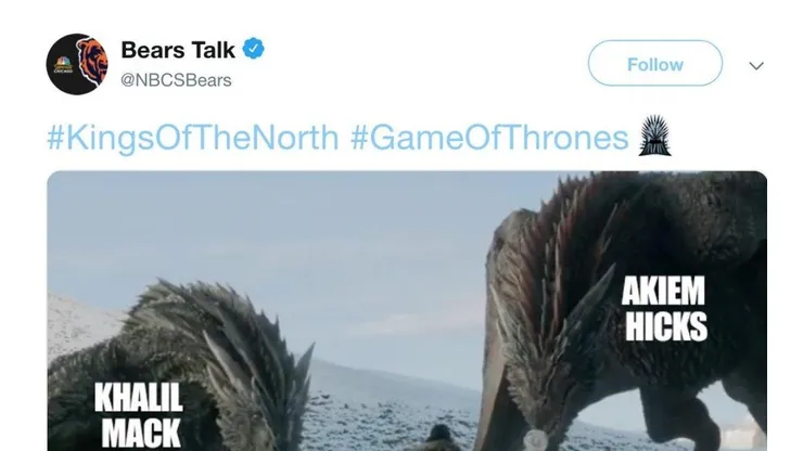 Los Chicago Bears intentaron hacer una referencia a Game of Thrones y les salió todo mal