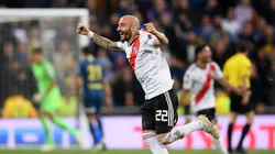 Javier Pinola festejando en el Bernabeu.