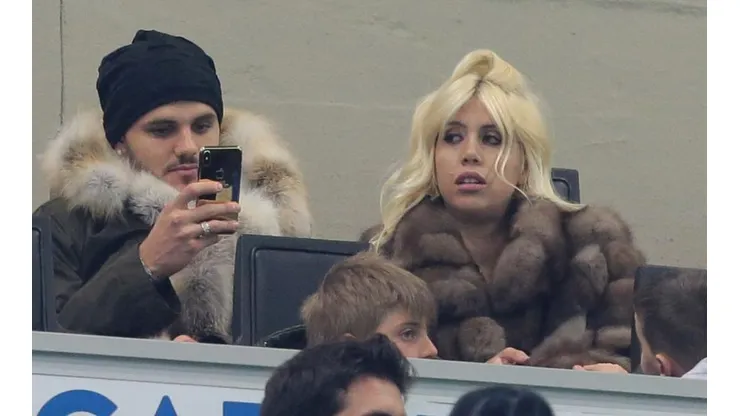 Icardi y Wanda Nara en el palco del Inter.