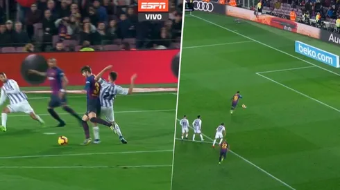 Piqué se desplomó en el área y Messi dio clase de cómo patear un penal