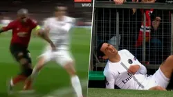 Ashley Young fue con todo y Di María terminó golpeado contra la tribuna