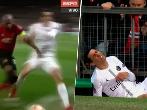 Ashley Young fue con todo y Di María terminó golpeado contra la tribuna