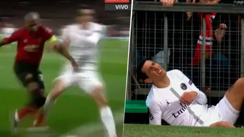 Ashley Young fue con todo y Di María terminó golpeado contra la tribuna