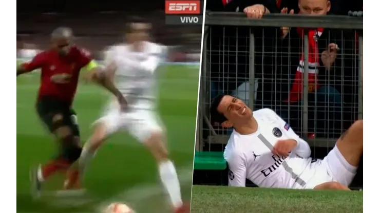 Ashley Young fue con todo y Di María terminó golpeado contra la tribuna