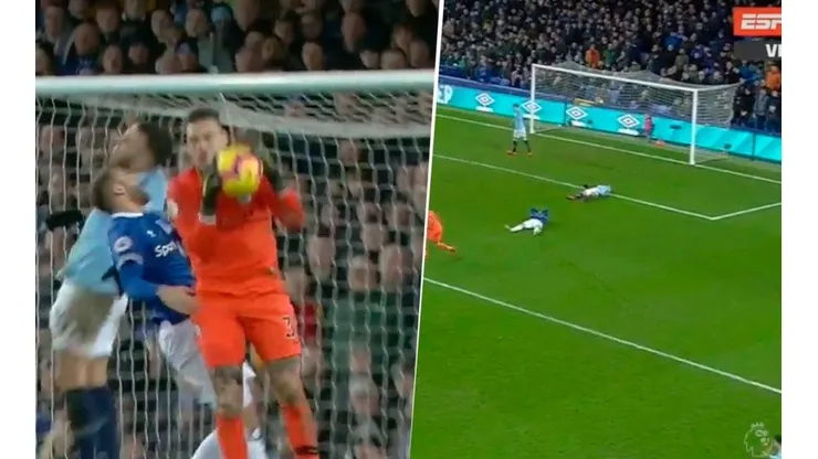 Fuerte choque de Otamendi.