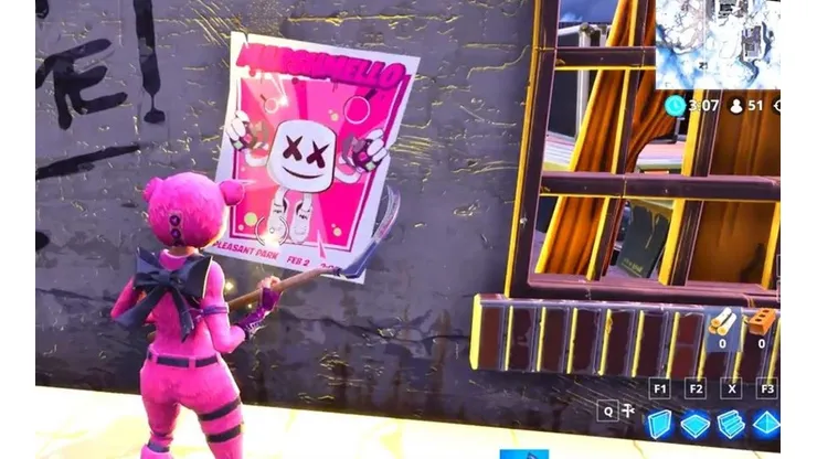 Busca un cartel Hora del Espectáculo en Fortnite