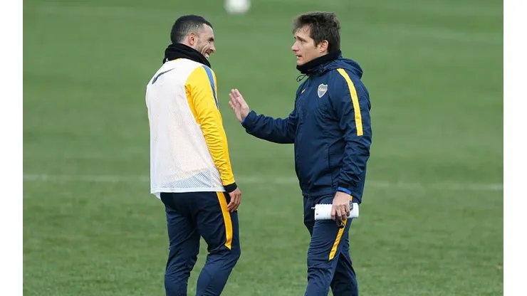 Tévez y Guillermo en un entrenamiento
