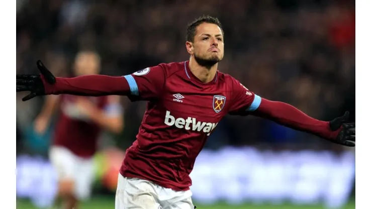 Chicharito gritando un gol con los 'Hammers'.