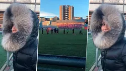 Messi fue con Antonella a ver a sus hijos jugar en el Barcelona y filmó como hace ella para sobrevivir al frío