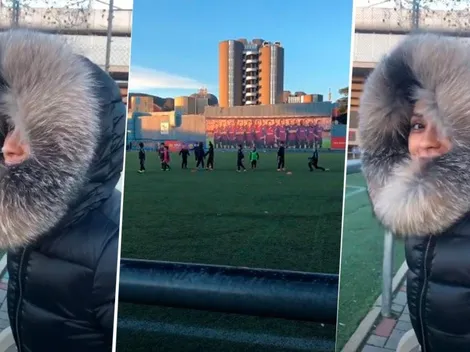 Messi fue con Antonella a ver a sus hijos jugar en el Barcelona y filmó como hace ella para sobrevivir al frío