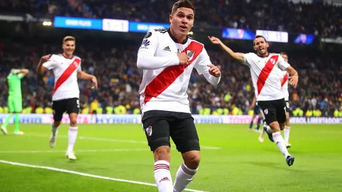 Quintero festejando el gol en el Bernabeu.