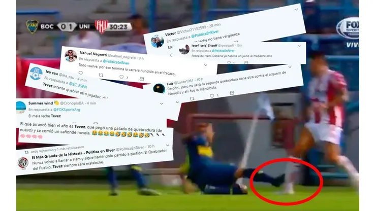 Efecto Ham: Tevez pegó una violenta patada ante Unión y en las redes lo están matando