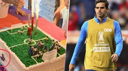 Foto de la torta junto a Fernando Gago.