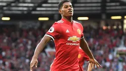 Rashford celebra un gol en Manchester United.