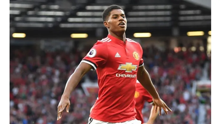 Rashford celebra un gol en Manchester United.