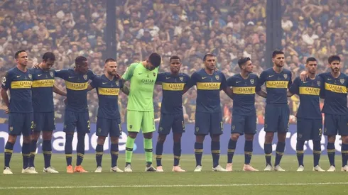 Los jugadores de Boca en la previa del partido ante River en La Bombonera.