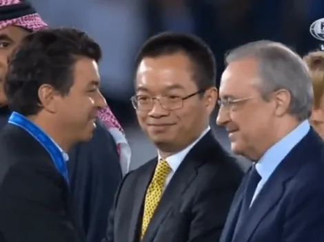 Amistoso diálogo entre Gallardo y el presidente de Real Madrid