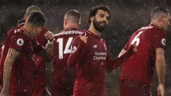 EL GOLEADOR. Mohamed Salah, bajo la lluvia, marcó el 1-0 para Liverpool (Foto: Getty).