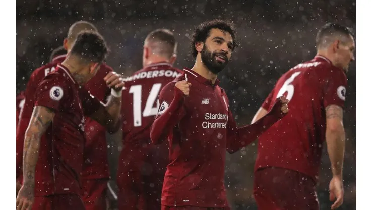 EL GOLEADOR. Mohamed Salah, bajo la lluvia, marcó el 1-0 para Liverpool (Foto: Getty).