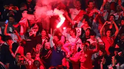 Los hinchas de River en el Santiago Bernabeu.