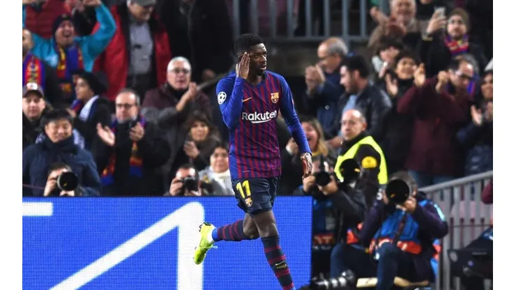 PIENSA, PIENSA. Así festejó Dembélé su golazo a pura velocidad (Foto: Getty).