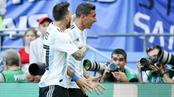 Messi gritando el gol de Di María ante Francia.