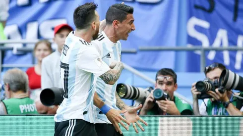 Messi gritando el gol de Di María ante Francia.