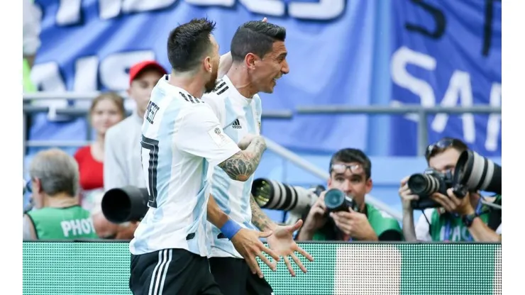 Messi gritando el gol de Di María ante Francia.