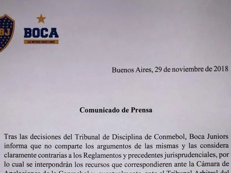 Oficial: Boca apela la decisión de la Conmebol