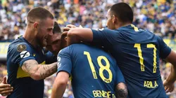 Los jugadores de Boca festejando el gol ante River.