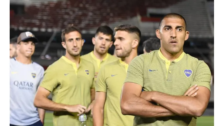 Los jugadores de Boca en El Monumental.