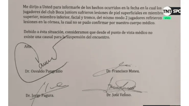 El médico de la Conmebol asegura que no existen motivos para suspender el partido