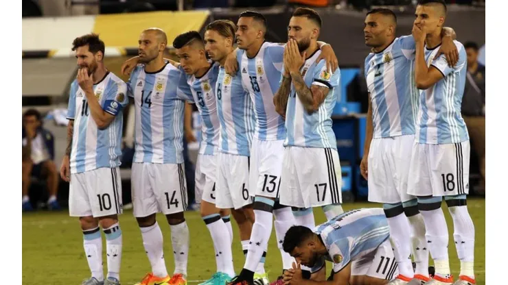La Selección argentina en la tanda de penales ante Chile.
