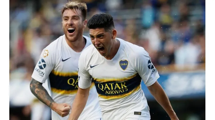 Espinoza gritando su gol ante Patronato.